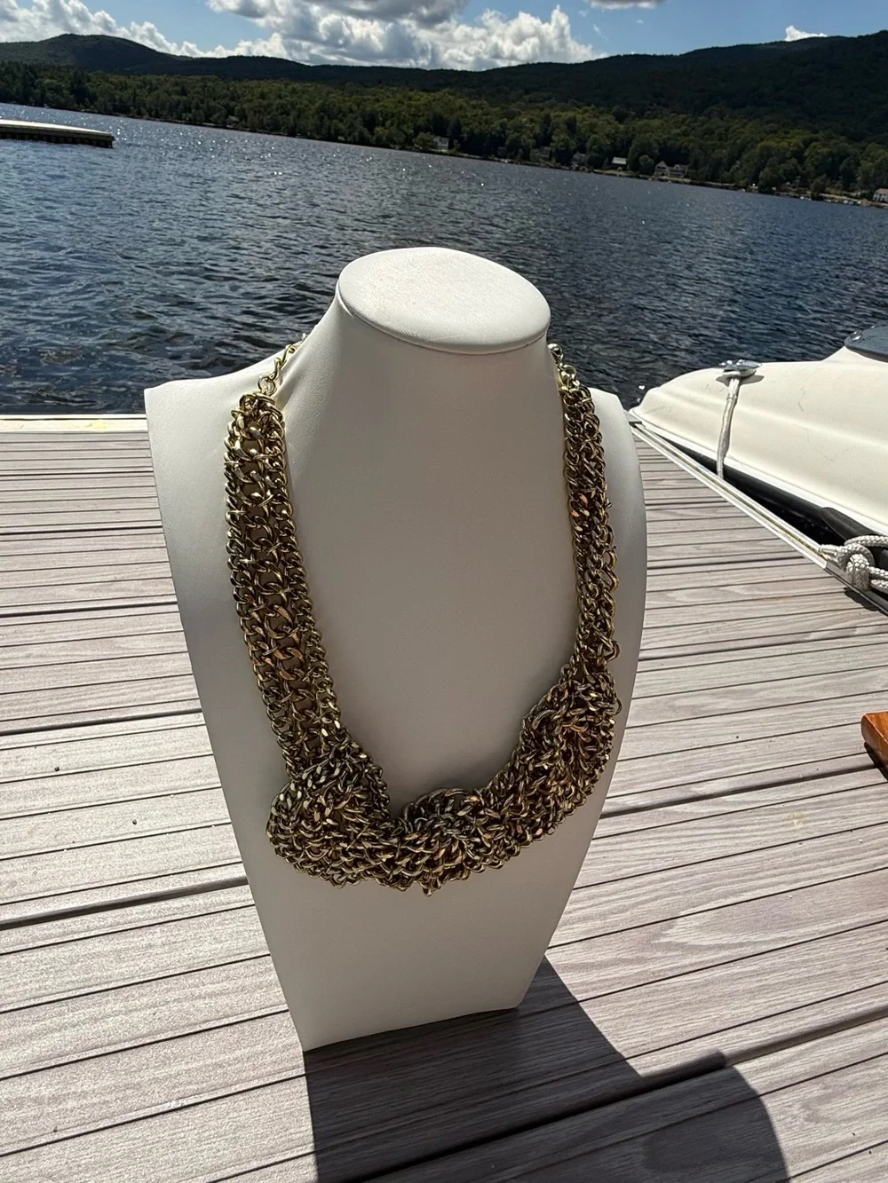 Vintage Chunky Multi-Strand Chain Statement Necklace Bib Draped Collar